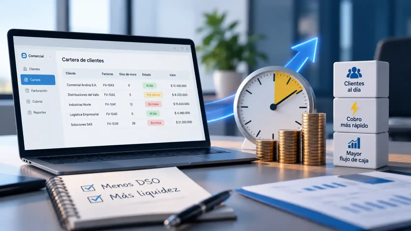 Equipo comercial y financiero de empresa mediana analizando el DSO y la gestión de cartera